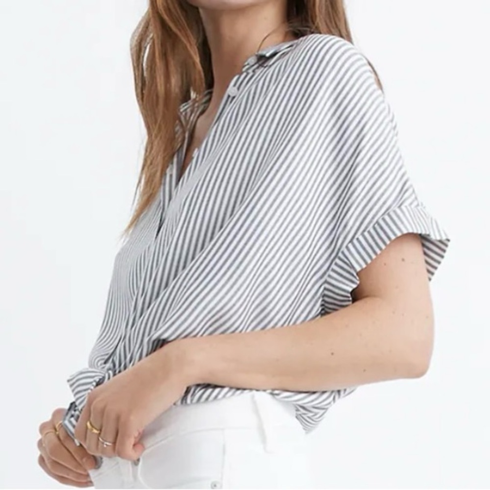 Madewell Central Shirt In Gabriel Stripe Striped Black/Gray And White M